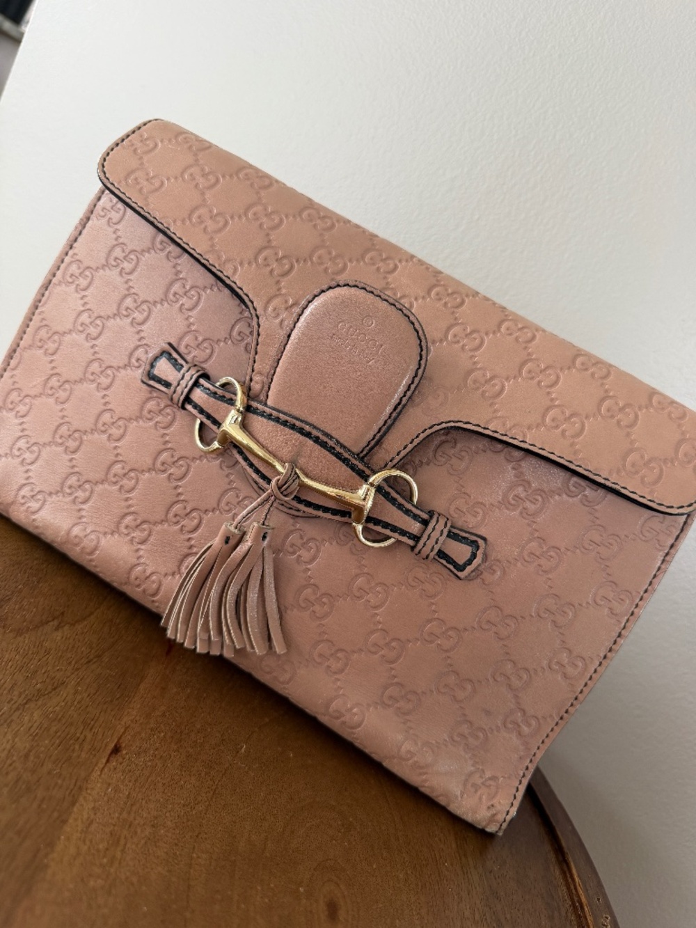 Gucci Guccissima Leather Horsebit Chain Shoulder Bag Dusty Rose